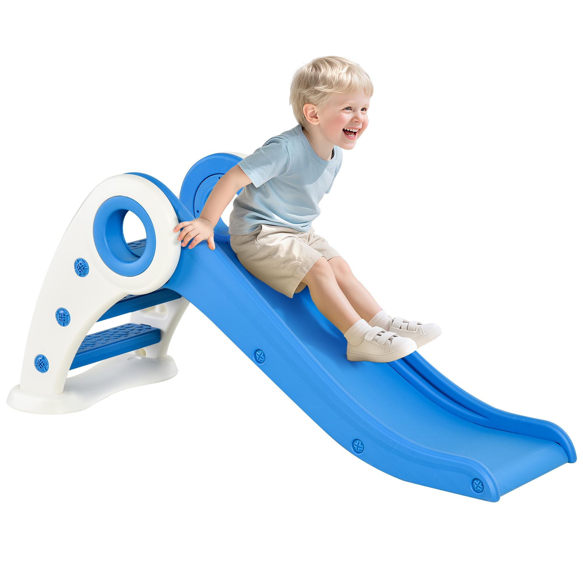 HOMCOM Tobogán Infantil de 18-36 Meses Tobogán para Niños Plegable con Escaleras Rampa Larga para Jardín Parque Interiores 120x50x56 cm Azul