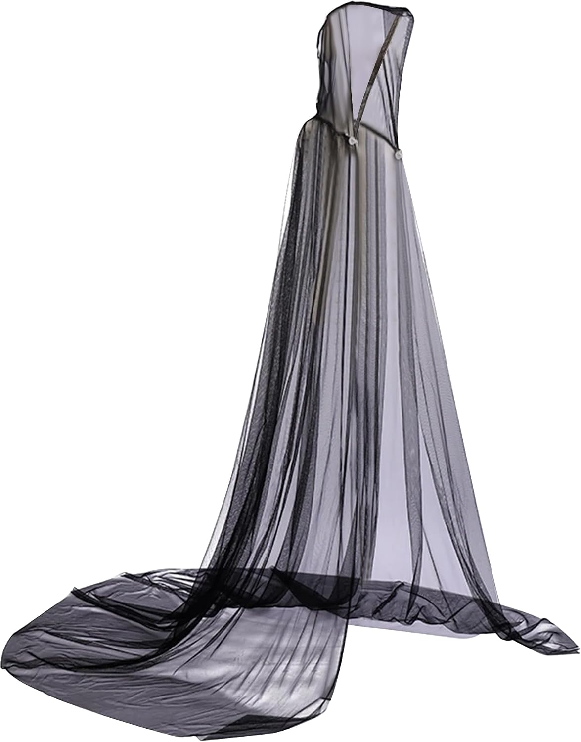 JIAHG 4.9Ft Floor-Length Hooded Tulle Cape Sheer Mesh Cloak for Halloween Gothic Witch Costume Ghost Bride Cosplay Wedding