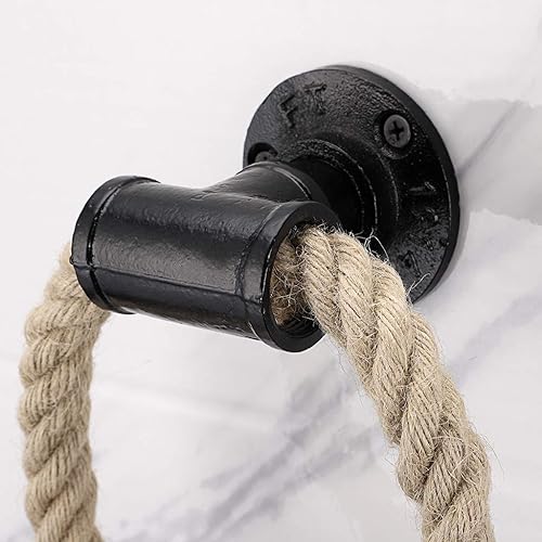 Miniatura 6 de Sumnacon Toallero de cuerda de tubo industrial, toallero de metal montado en la pared, barra con herrajes, soporte de toalla de mano de hierro