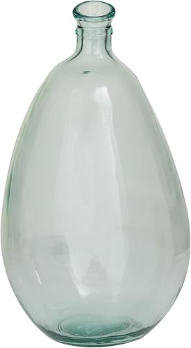 Miniatura 4 de Deco 79 Jarrón de cuello de botella español curvado hecho a mano de vidrio reciclado, 10 x 10 x 18 pulgadas, azul