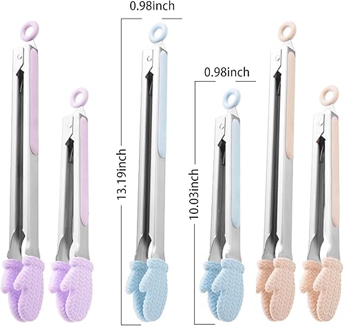 Miniatura 4 de VAVOLO 2 utensilios de cocina de silicona con asas antideslizantes, pinzas para ensalada, pinzas con punta de silicona para cocinar y servir