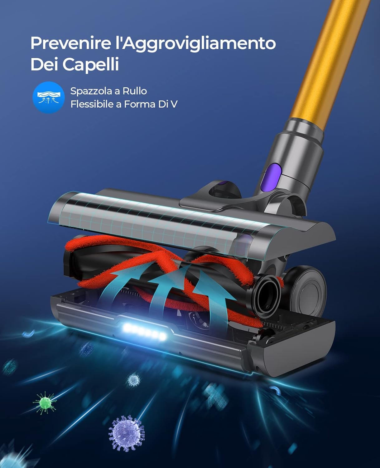 Laresar Aspirapolvere Senza Fili 400W/33000pa Scopa Elettrica Senza Fili Potente con Display Touch Autonomia 50 Minuti, Anti-Avvolgimento Aspirapolvere Senza Fili, Pulizia dei Bordi, 1.5L【Elite 3】 [Classe di efficienza energetica A+++]