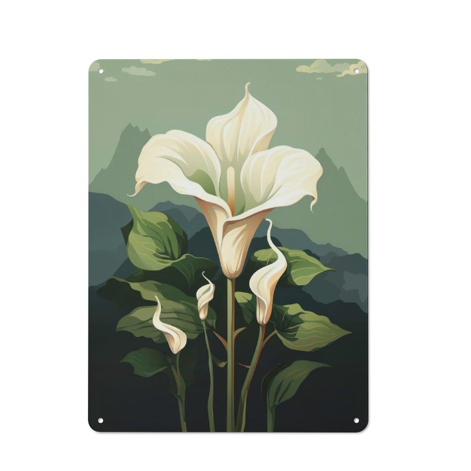 Tin Wall Plaque 40x30cm with White Calla Lily Serenity for Guest Room Or Hallway, for Hallway Wall Decor Fans