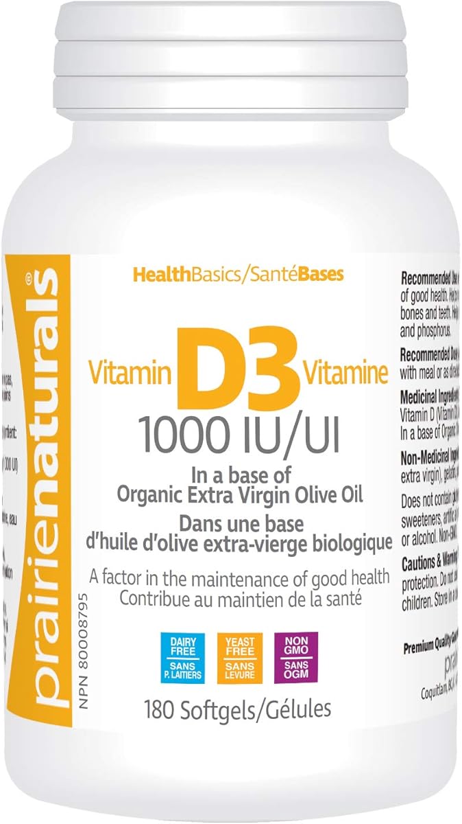 Prairie Naturals Prairie Naturals Vitamin D3 Cholecalciferol 1,000 IU in Organic Extra-Virgin Olive Oil Softgel - 180 Count