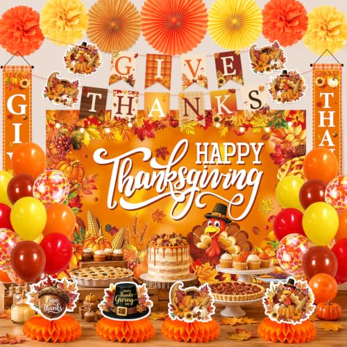 Thanksgiving Party Decorations Kit Give Thanks banner 60 x 40 Inch Backdrop - image 6
