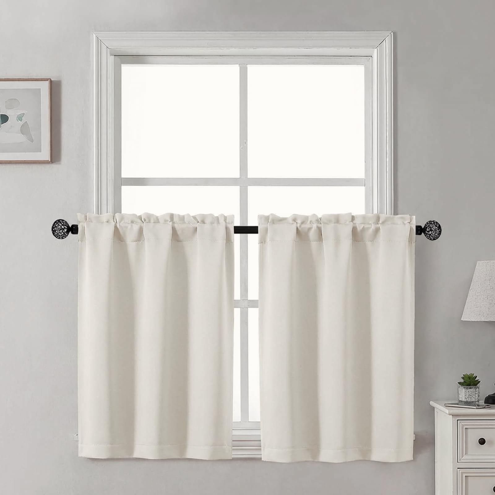 Gwine Short Curtains 30 Inch Length, Light Filtering Small Kitchen Window Curtains Tiers Over Sink, Half Window Treatments for Bathroom Basement Rod