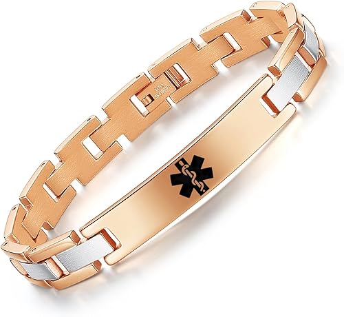 Pulseras de identificación de alerta médica con grabado gratuito para hombres y mujeres, pulseras de identificación de alerta de emergencia de acero