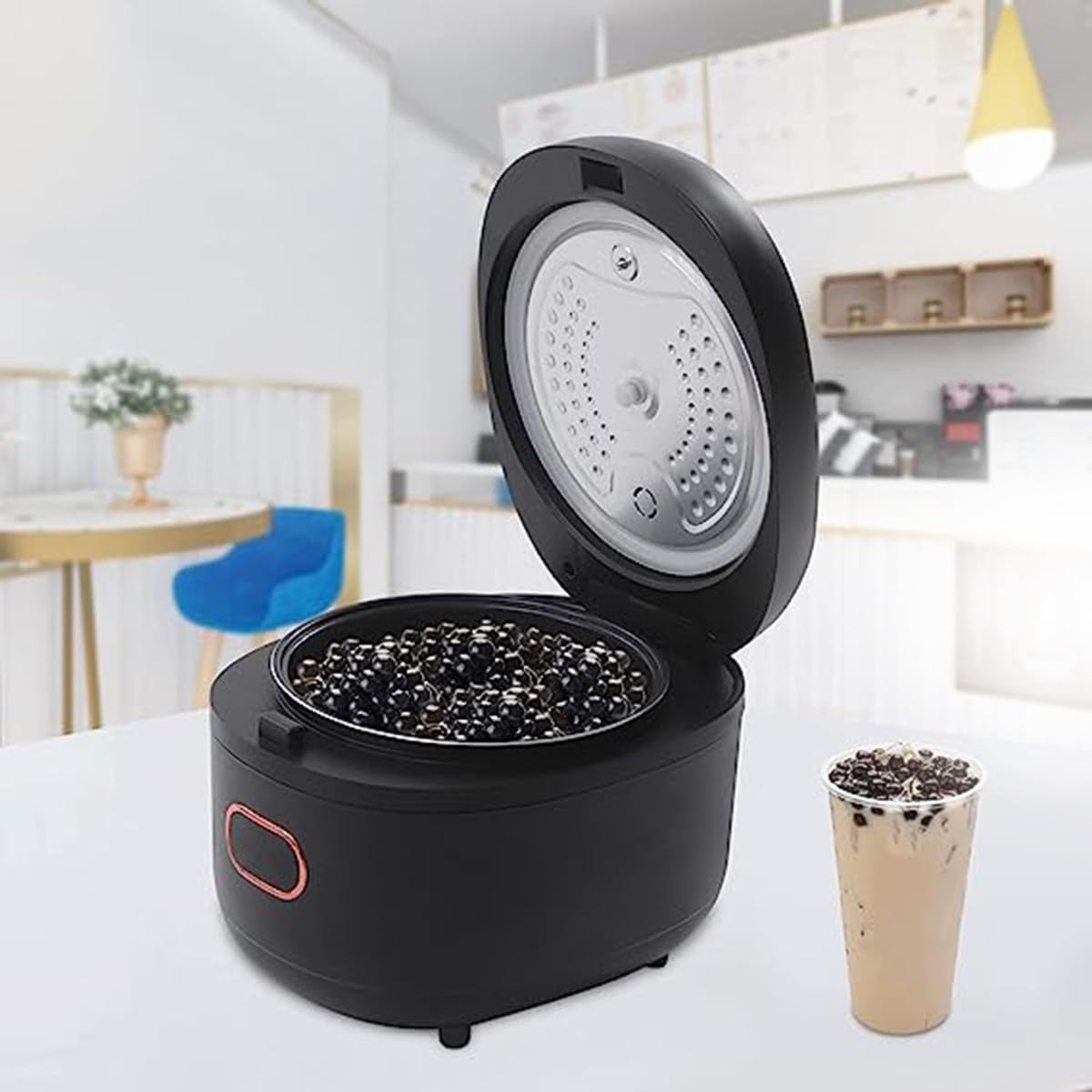 Pot de Perles 5L entièrement Automatique, cuiseur de Perles de Tapioca Commercial pour Le thé Boba, Le thé à Bulles et Le thé au Lait, écran Tactile 900W
