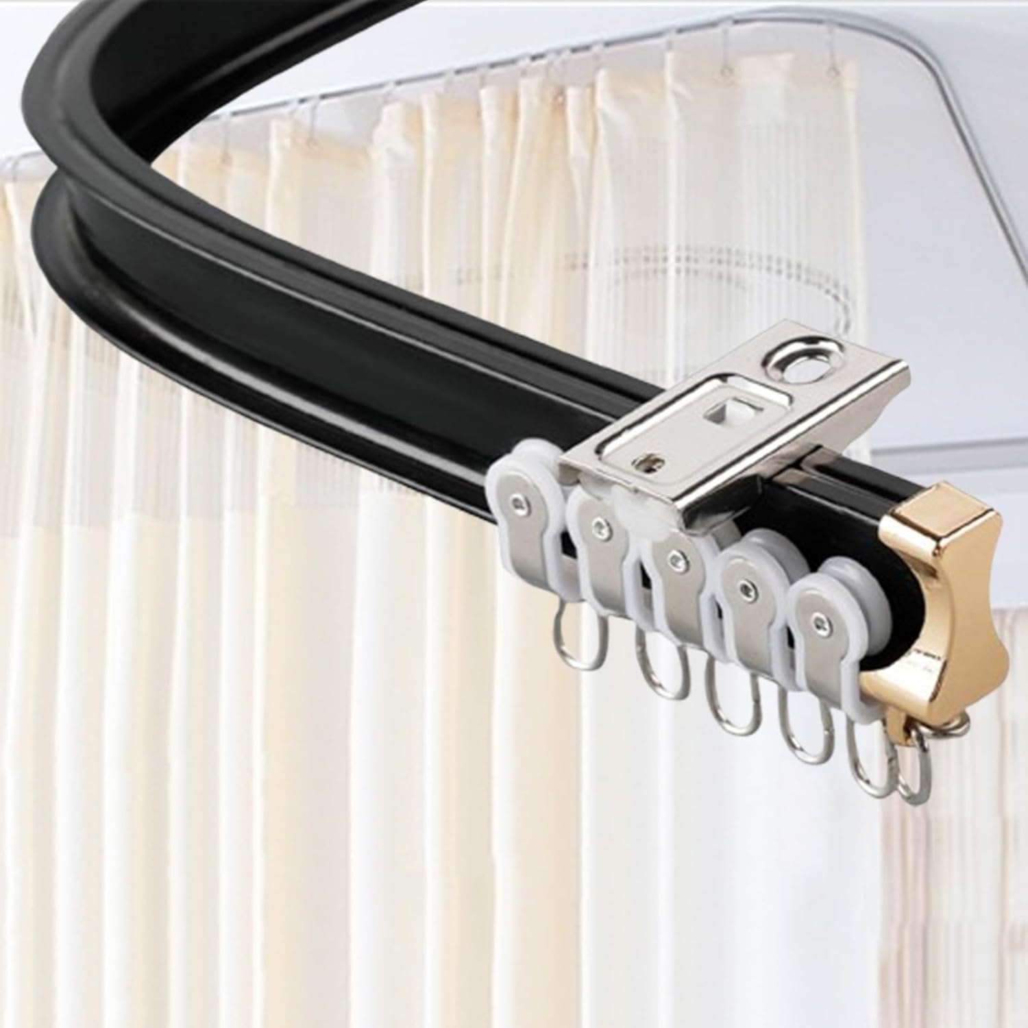 Ceiling Track Flexible Bendable Curtain Rail Wall Mount Curved Curtain Track Set System For Bay Window Room Divider(Black,15.1FT/460CM)