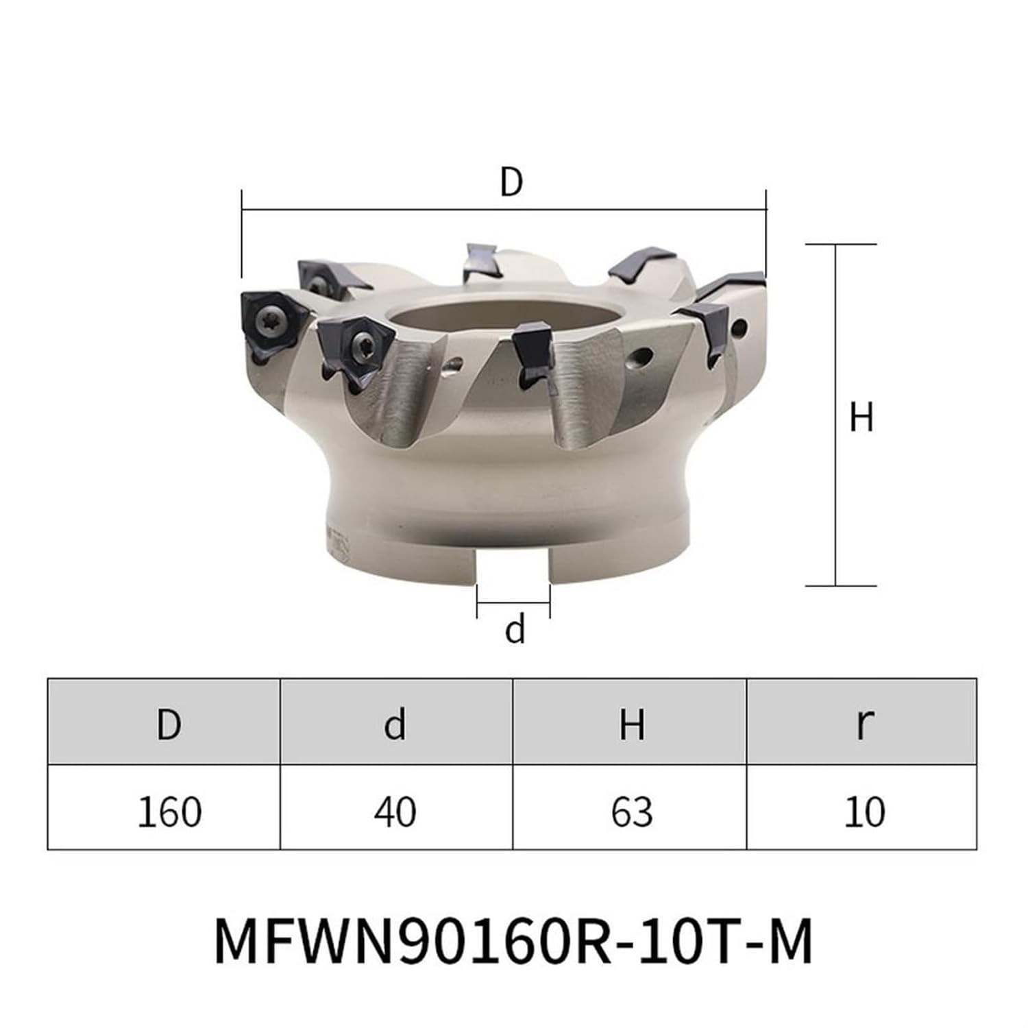 MFWN90 Degree Double-Sided Hexagonal Large Cutting Depth Heavy Cutting WNMU 080608 Insert Milling Cutter 1pCS(MFWN90160R-10T-M)