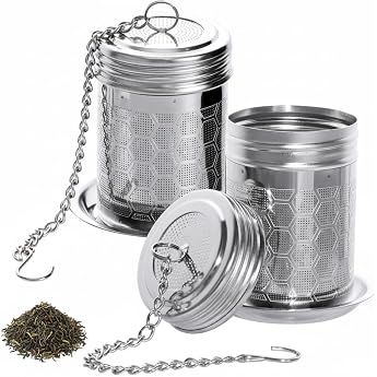 Set of 2 Stainless Steel Tea Strainer with Drip Tray Fine Mesh