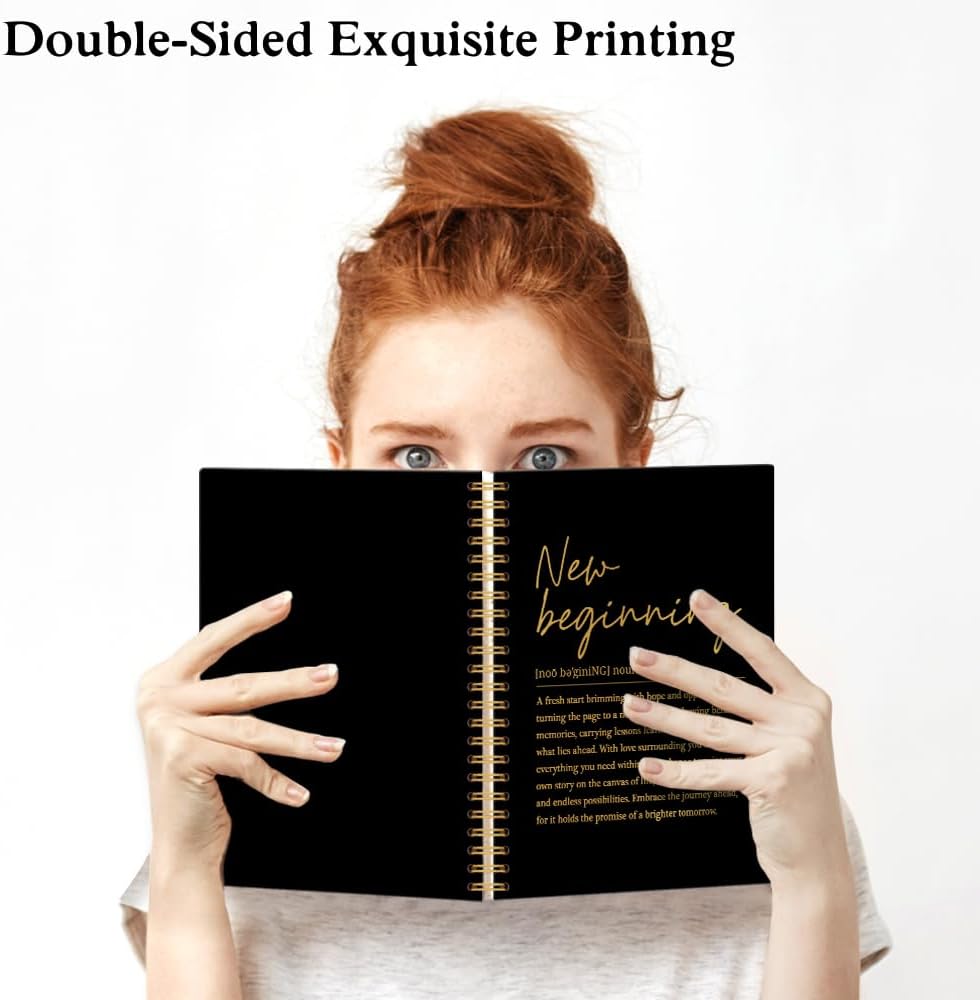 XQLZY New Beginning Definition Black Gold Spiral Notebook, Inspirational Quotes Gifts for Women, New Job Gifts for Sister BFF, Coworker Leaving Gifts for Employee, Goodbye Gifts for Coworker Friend - Image 3