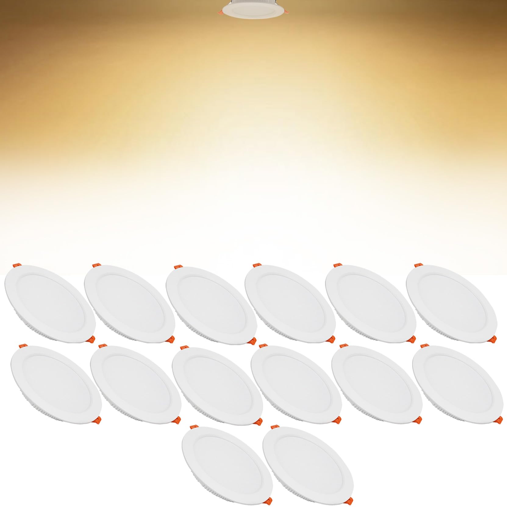 12W LED Recessed Ceiling Spotlights, 3000K Warm White Ultra Slim Panel Light, Cut Φ110-130mm, AC110-240V Round Downlights for Living Room Office, 14 Pack