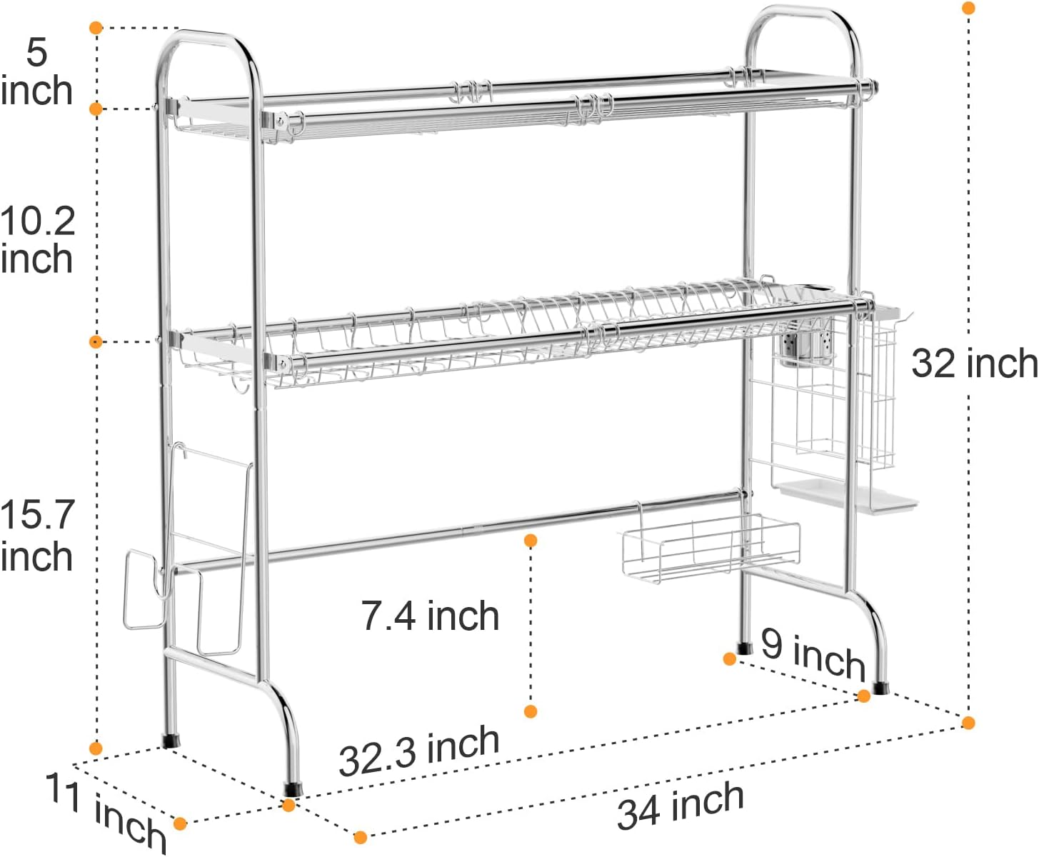 Tор Rаtеd Over The Sink Dish Drying Rack, Cambond 2 Tier Dish Drainer Shelf Large Stainless Steel Kitchen Storage Dryer Organizer with Utensils Holder for Kitchen Sink (Sink Size ≤ 32.2 inch) Silver