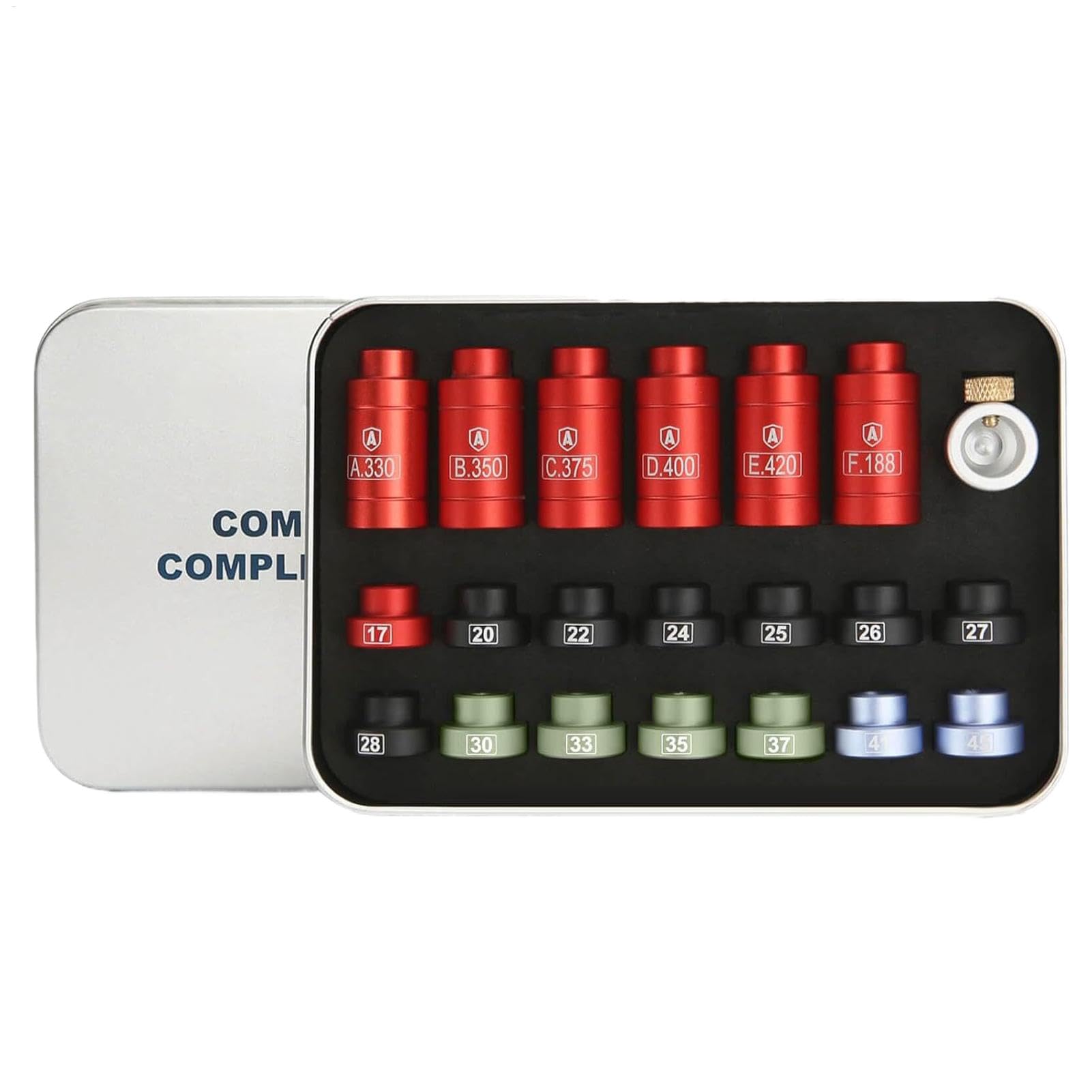 Teksome Kit comparador de Balas - Kit Completo para Recarga de Balas, Kit comparador de Espacio de Cabeza para Recarga, Herramienta de medición de Calibre con 14 Insertos y 6 Casquillos