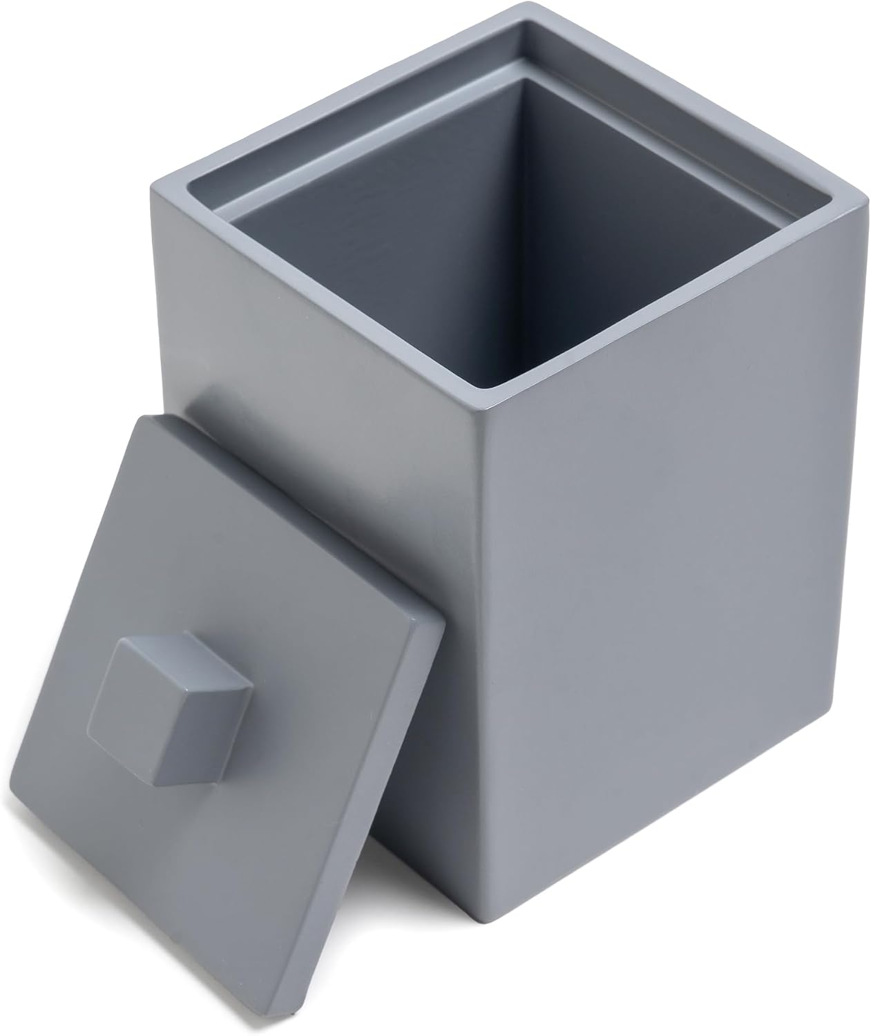 Cotton Swab Holder, Bathroom Resin Q Tips Holder with Lid Dispenser Storage Box Cosmetics Countertop Organizer Containers for Pads, Rounds - Matte Grey image 3