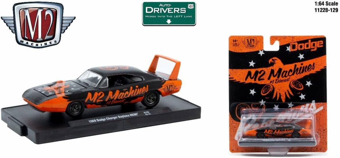 IXO M2 Auto-Drivers 11228-129 R129 25-14 1969 Dodge Charger Daytona HEMI #07 Orange and Black