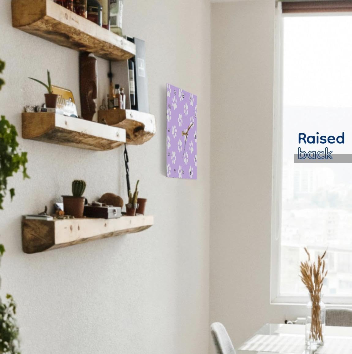 3dRose Wall Clock Silent - 15 inch - Lilac Purple and White Paw Print Pattern - Girly Pawprints Cute Cartoon Animal Dog or cat Footprints - Pet Designs