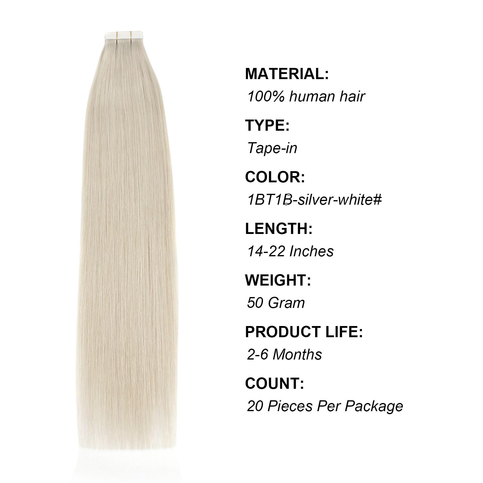 ABH AMAZINGBEAUTY HAIR Tape in Human Hair Extensions, White Blonde Color 1000 for Women, Invisible Tape on Real Remy Hair - Image 2