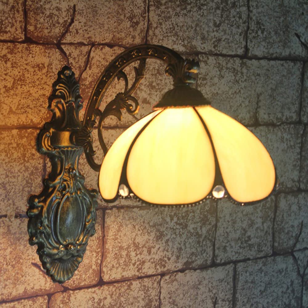 Lampada da Parete in Stile Tiffany, Larga 20,3 cm, con Vetro ambrato, Stile retrò, Decorativa, con Attacco E27, Ideale per Soggiorno, Camera da Letto e Sala da Pranzo.