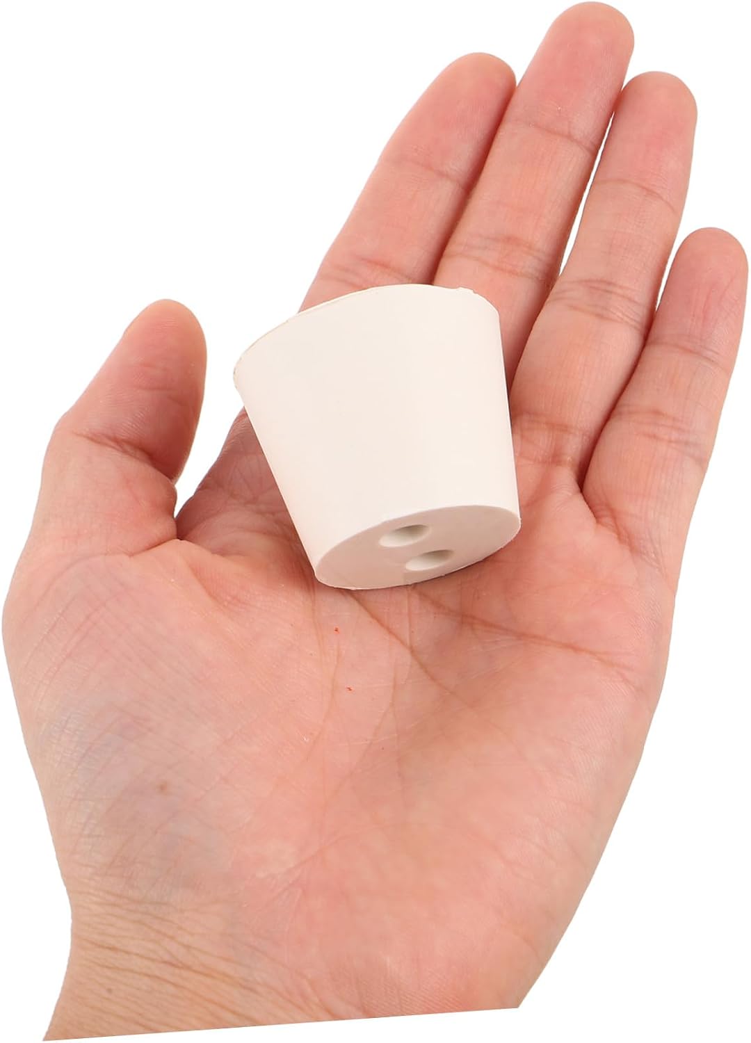 10pcs Tapered Rubber Test Tube Stoppers with Two Holes, Beige Lab Rubber Plugs for Flask and Vial Sealing, Chemistry Supplies for Laboratory Glassware with 28mm Bottom Diameter
