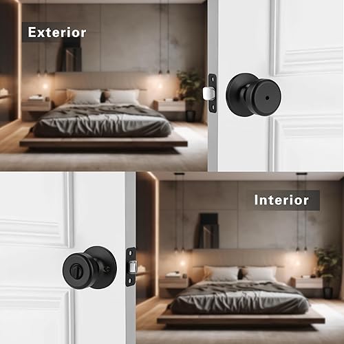 Miniatura 2 de Pomos de puerta negros, pomo de puerta Pismo con cerradura, manijas de puerta de privacidad interior para baño y cama (privacidad, negro mate, 6)
