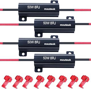 4pcs Led Resistor Car Load Resistors 50W 8ohm for Fix LED Bulb Fast Hyper Flash LED Turn Signal Lights, Fix Error Flash Controller, with 8pcs Quick wire Clip 50W-8RJ-4