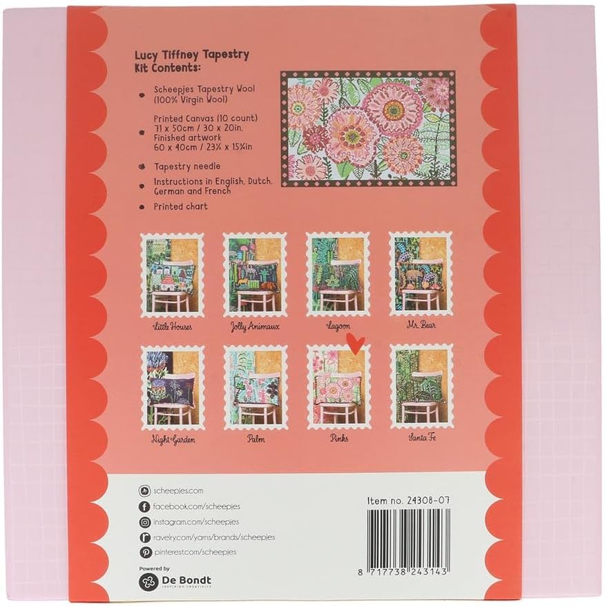 Scheepjes Lucy Tiffney Tapestry Kit, 24 x 16 in (60 x 40 cm), Pink Palette with Green and Yellow Accents, Pure Sheep Wool, 1 kit