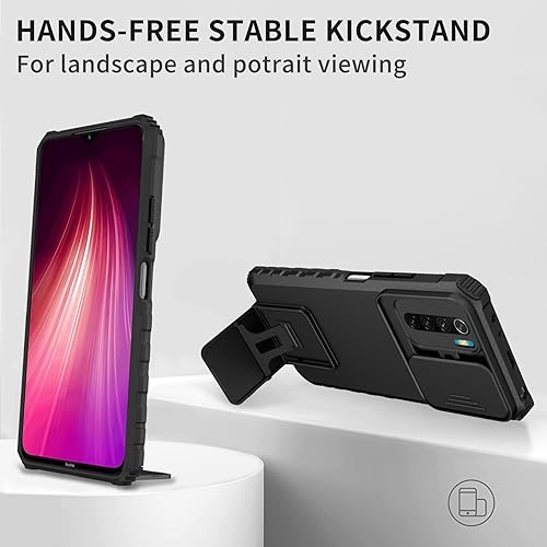 Miniatura 6 de Asuwish Funda de teléfono para Xiaomi Redmi Note 8 con protector de pantalla de vidrio templado y cubierta de cámara deslizante Soporte Soporte