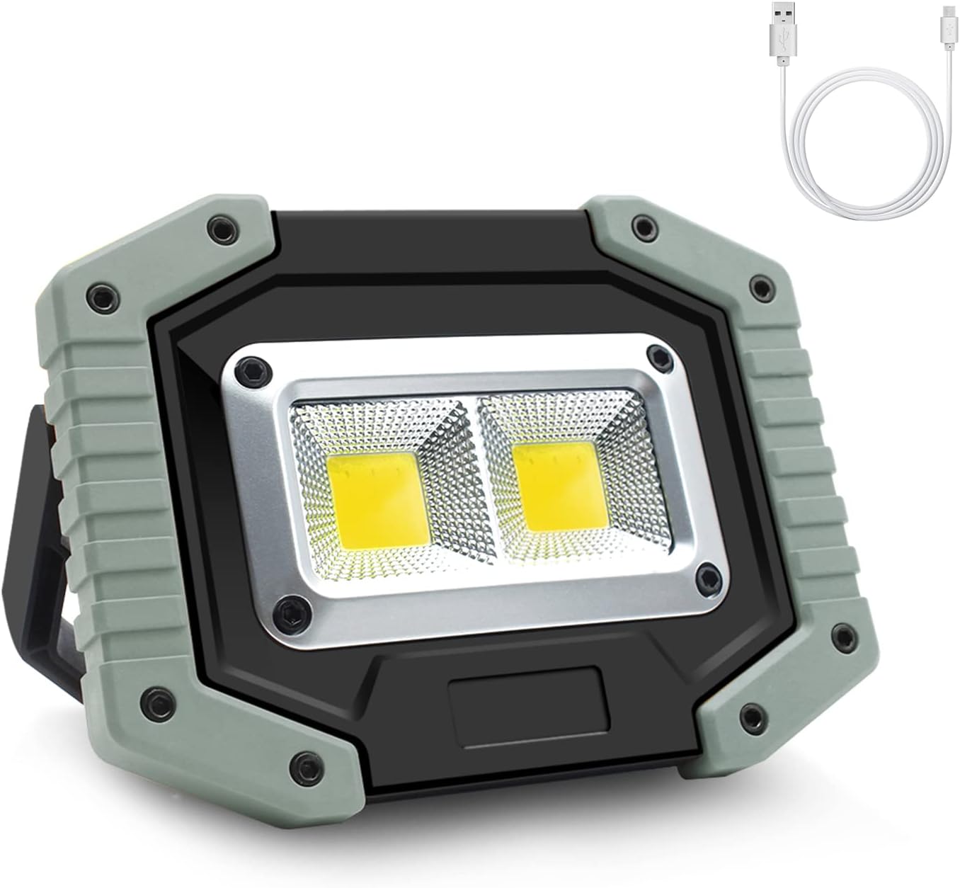 Portable LED Work Light, 30W 1500LM Rechargeable Waterproof COB Floodlight, Super Bright Camping Lights with Stand Built-in Power Bank for Indoor Outdoor Lighting, Gray, 1Pack
