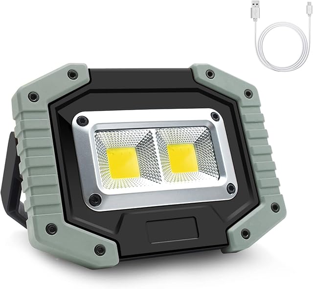 Portable LED Work Light, 30W 1500LM Rechargeable Waterproof COB Floodlight, Super Bright Camping Lights with Stand Built-in Power Bank for Indoor Outdoor LightingGrey