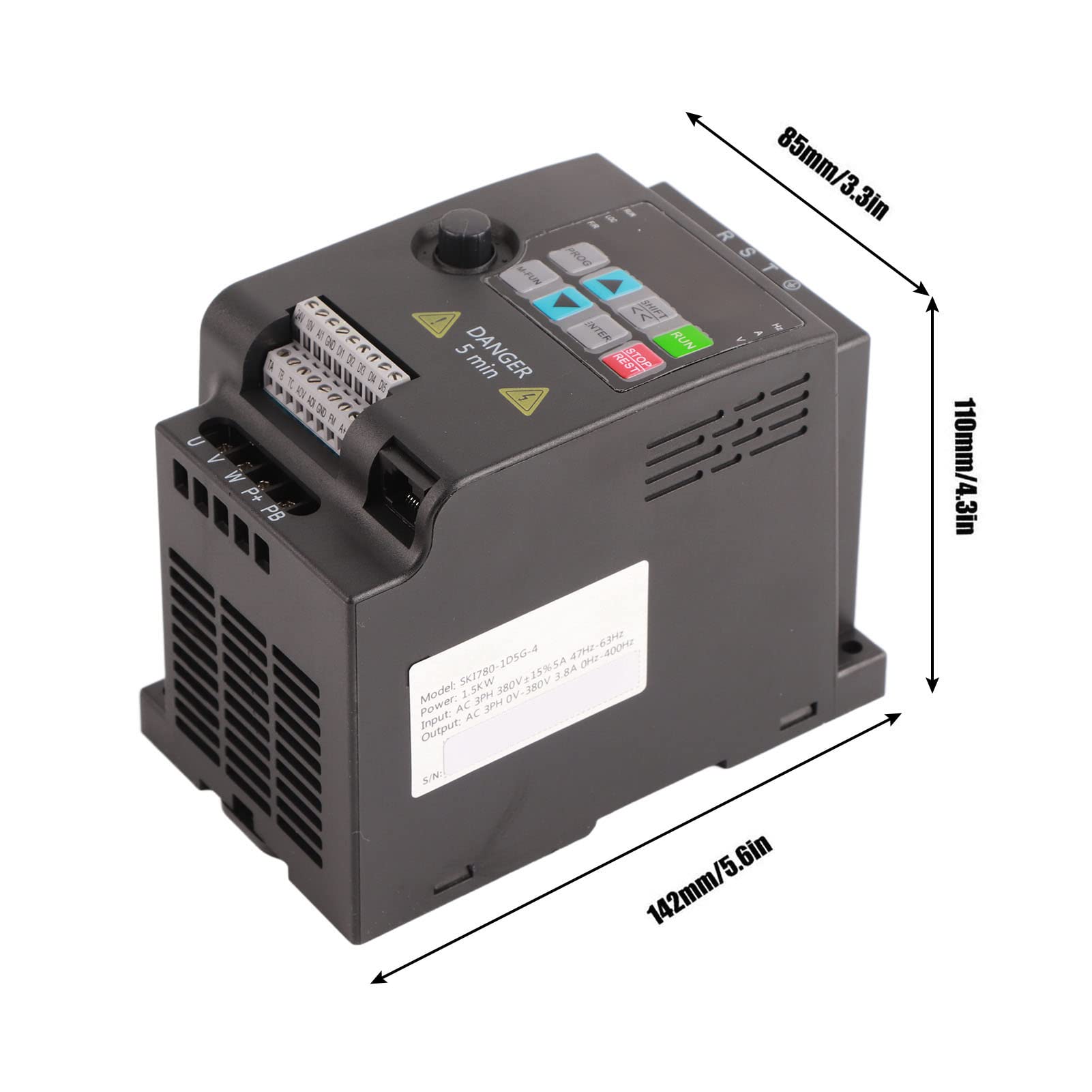 VFD Inverter Frequenzumrichter 380V 1.5KW, SKI780 Mini VFD 3 Phasen Frequenzumrichter für Spindelmotor Drehzahlregelung (380VAC, 1.5KW)