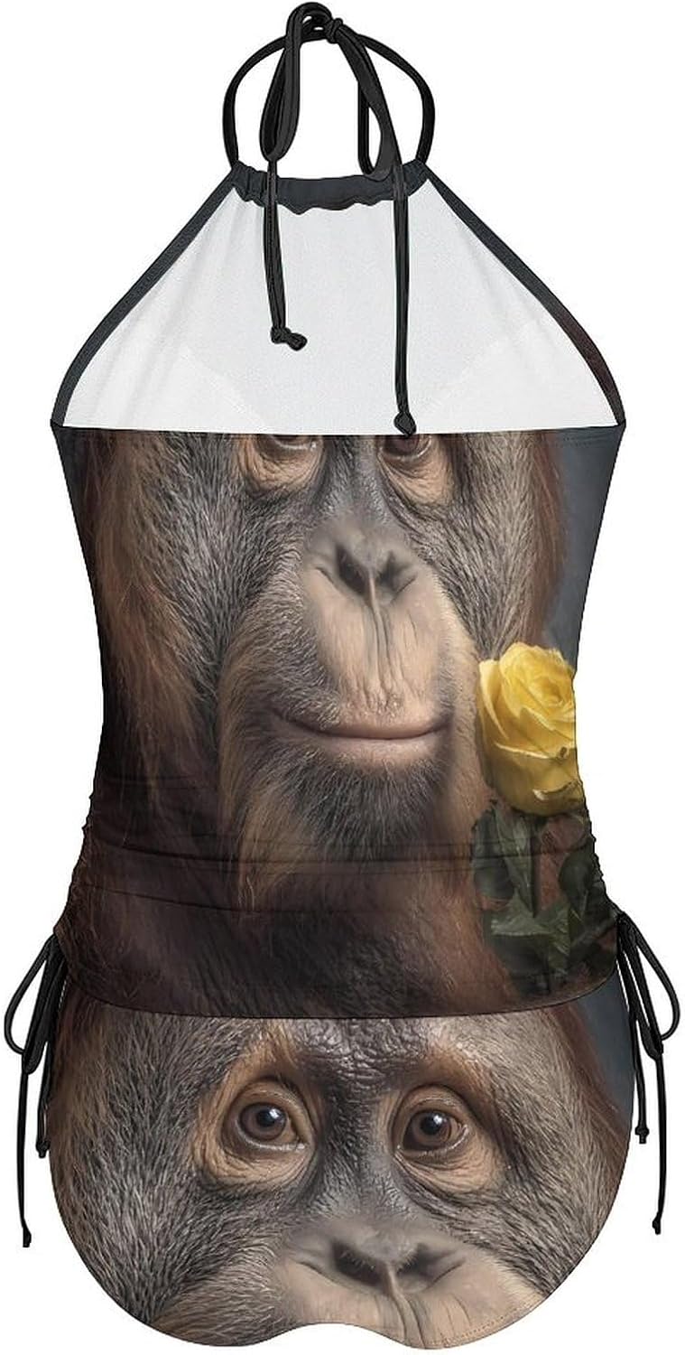 Orangutan Monkey Holding Rose Women's Tankini Swimsuit Two Piece Tummy Control Bathing Suits Beach String Swimwear