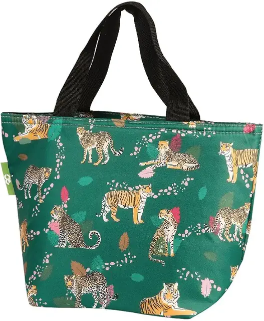 ECO CHIC Lightweight Foldable Insulated Lunch Bag - Water Resistant Cooler (Big Cat Green)