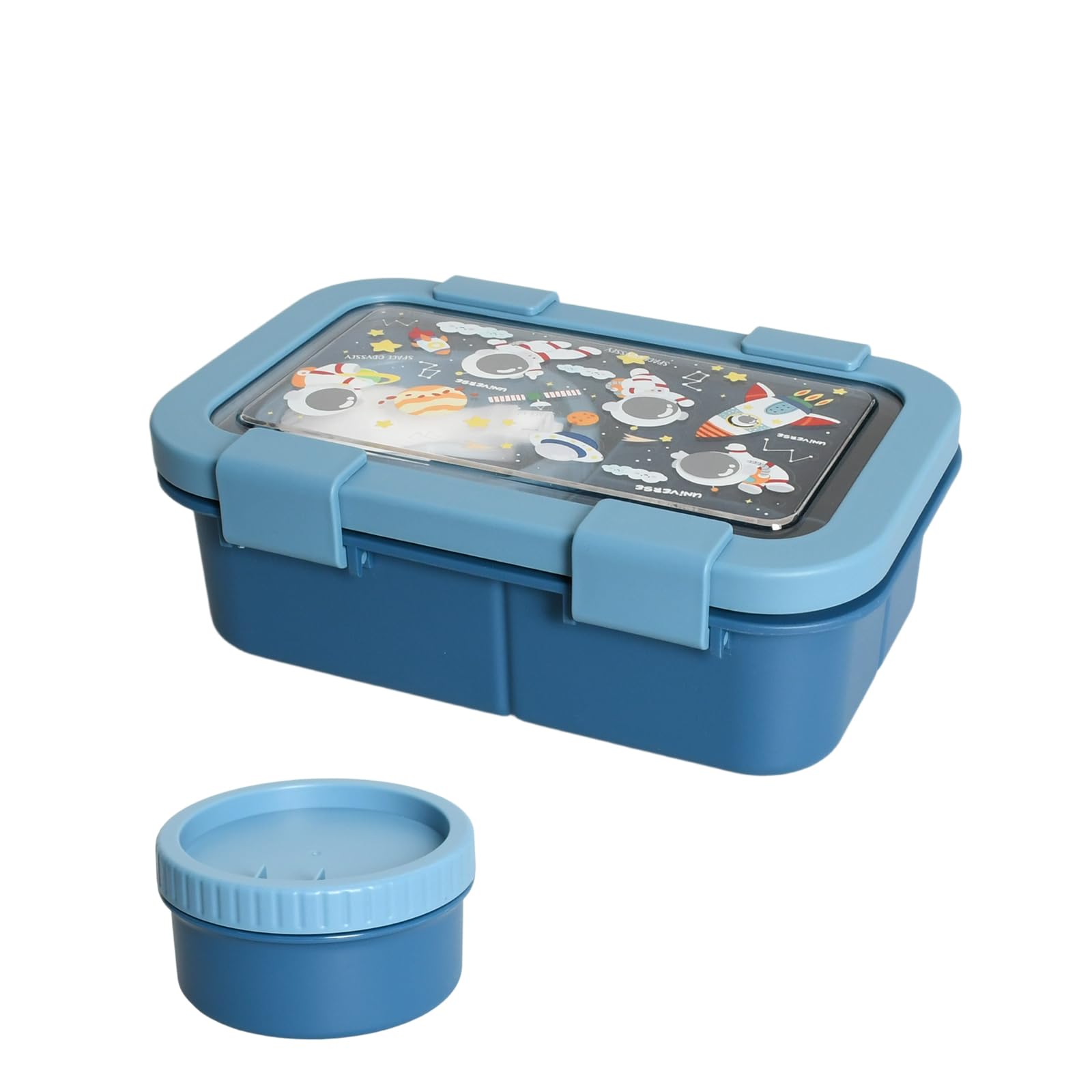 Kaiyzo Kids Bento Box, 3 Compartment Portable Microwave Safe with Soup Bowl, 1000 ml Food Grade PP, Student Office Work Lunch, Blue
