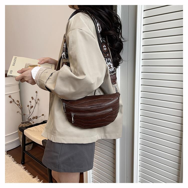 Image of Leather Chest Bag for Women, Crossbody Belt Bag Fanny Pack Purse Fashionable Waist Bags Handbag for Everyday Use Trip Walking Hiking