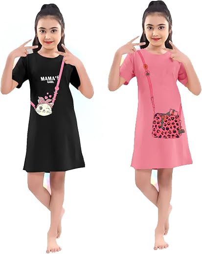 Toddler Girls Longer Length Tshirt(Girls Long Tshirt-Black,Pink-4/5)