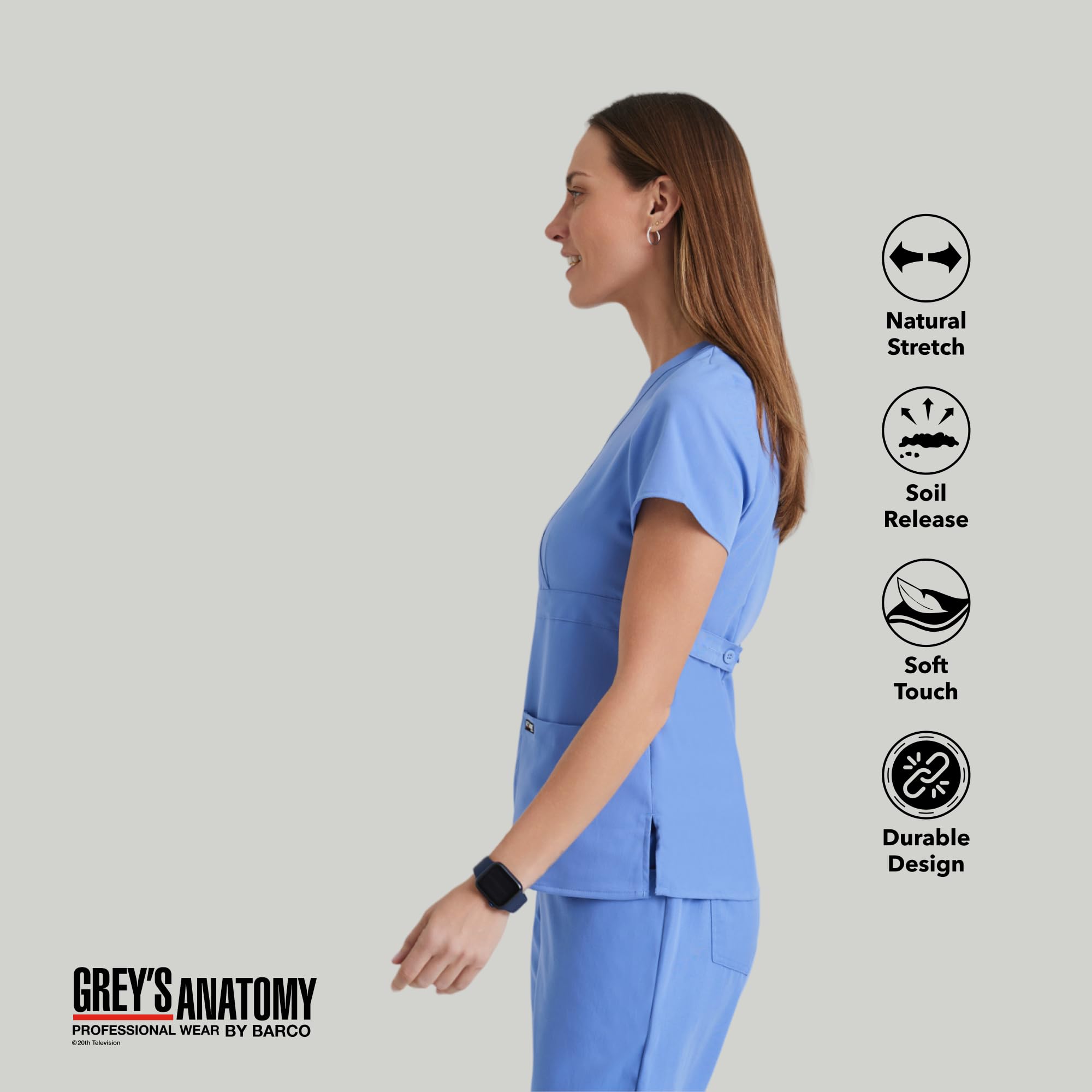 Grey's Anatomy - Chaqueta de uniforme médico para mujer junior con cuello cruzado y tres bolsillos