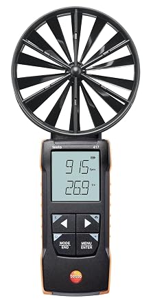 testo 417 Anemometer Handheld CFM Meter HVAC 32 to +122 F 4-inch Air Flow Meter for Air Velocity, Volume Flow, and Temperature at Air Inlets and Outlets with App Compatibility