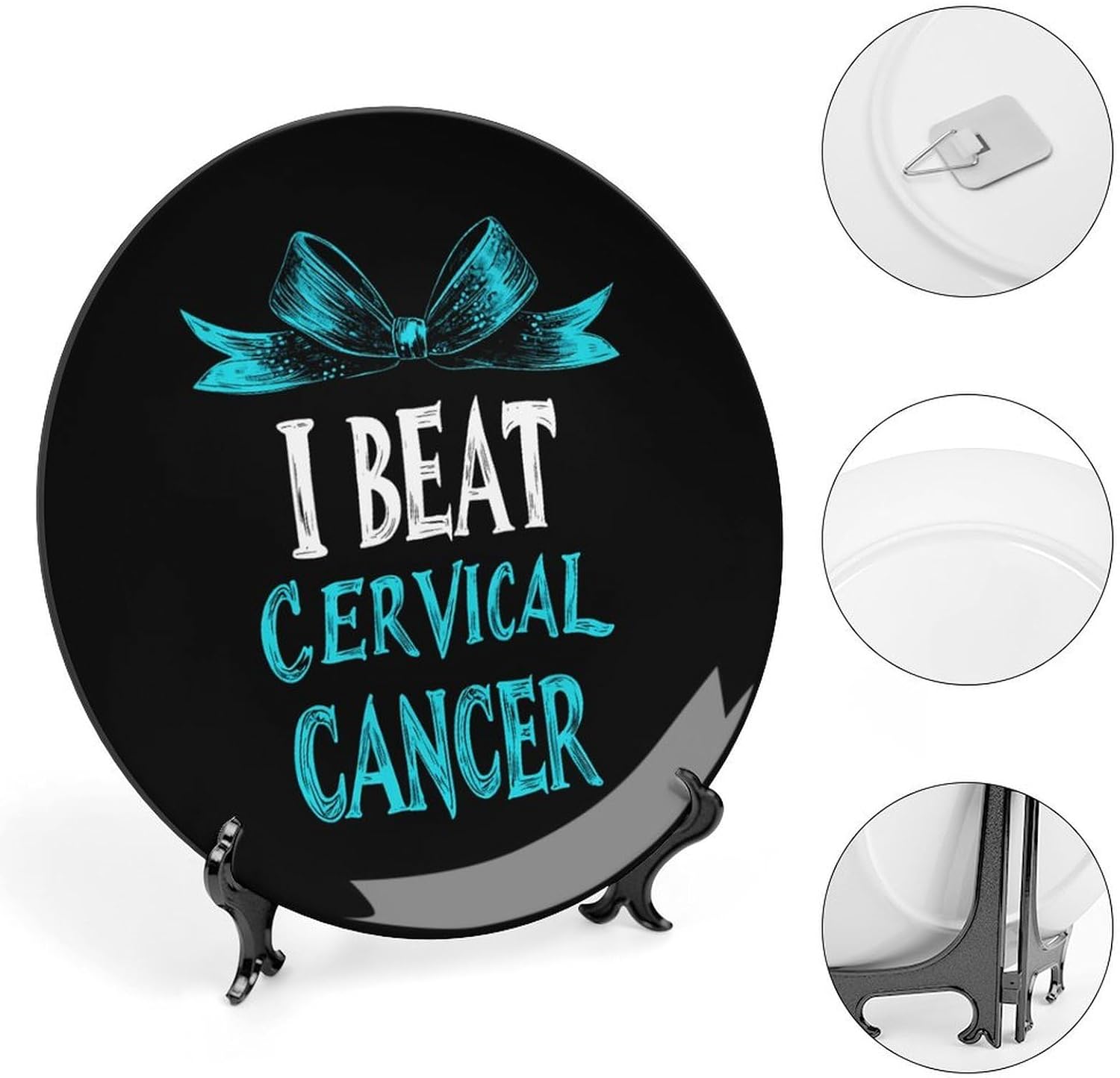 Cervical Cancer Warrior Decorative Plates for Display Ceramic Plate Tray with Stand Hanger Home Decor