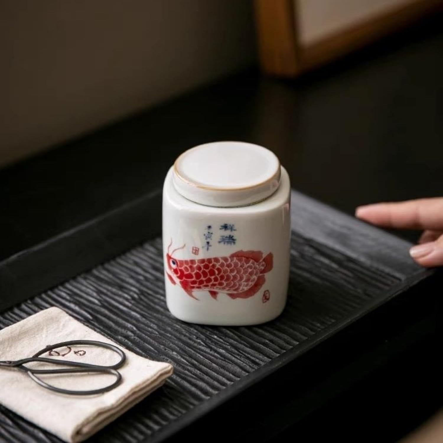 Antique-style Ceramics Tea Canister, 180ml 6.1oz, Storage Sealed Container Household Tea Set Accessories