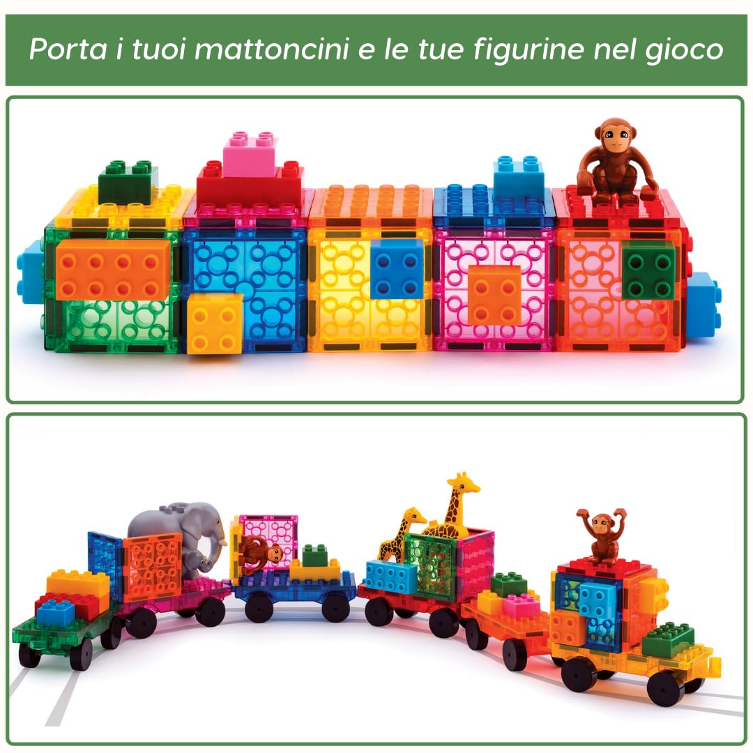 Mattoncini Magnetici per Costruzioni, Set di 18 Pezzi Trenino per Bambini e Bambine, Costruzioni per Attività Educative e Creative, Giocattoli per Bambini, STEM, Bambini dai 3 Anni in Su