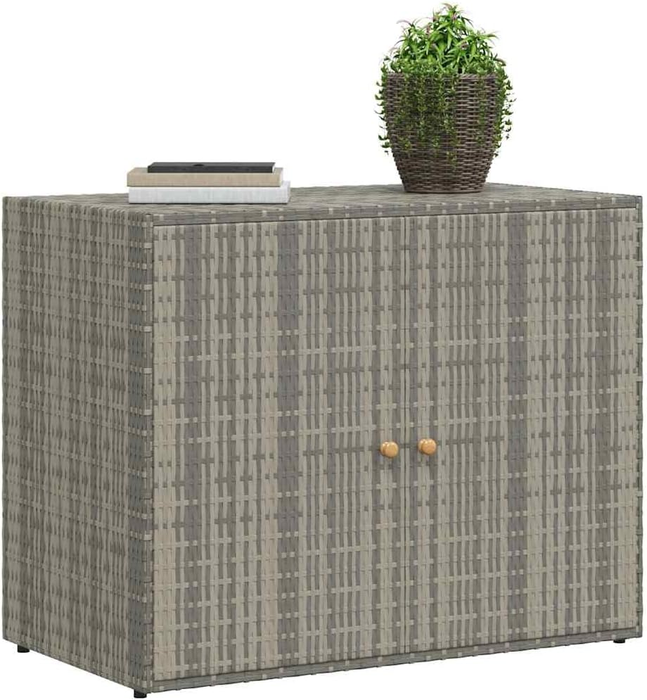 Garden Storage Cabinet Grey Woven Poly Rattan Outdoor Storage Cupboard with Powder-Coated Steel Frame 39.4 x 39.4 x 31.5 in Spacious Locker for Terrace and Balcony Organization