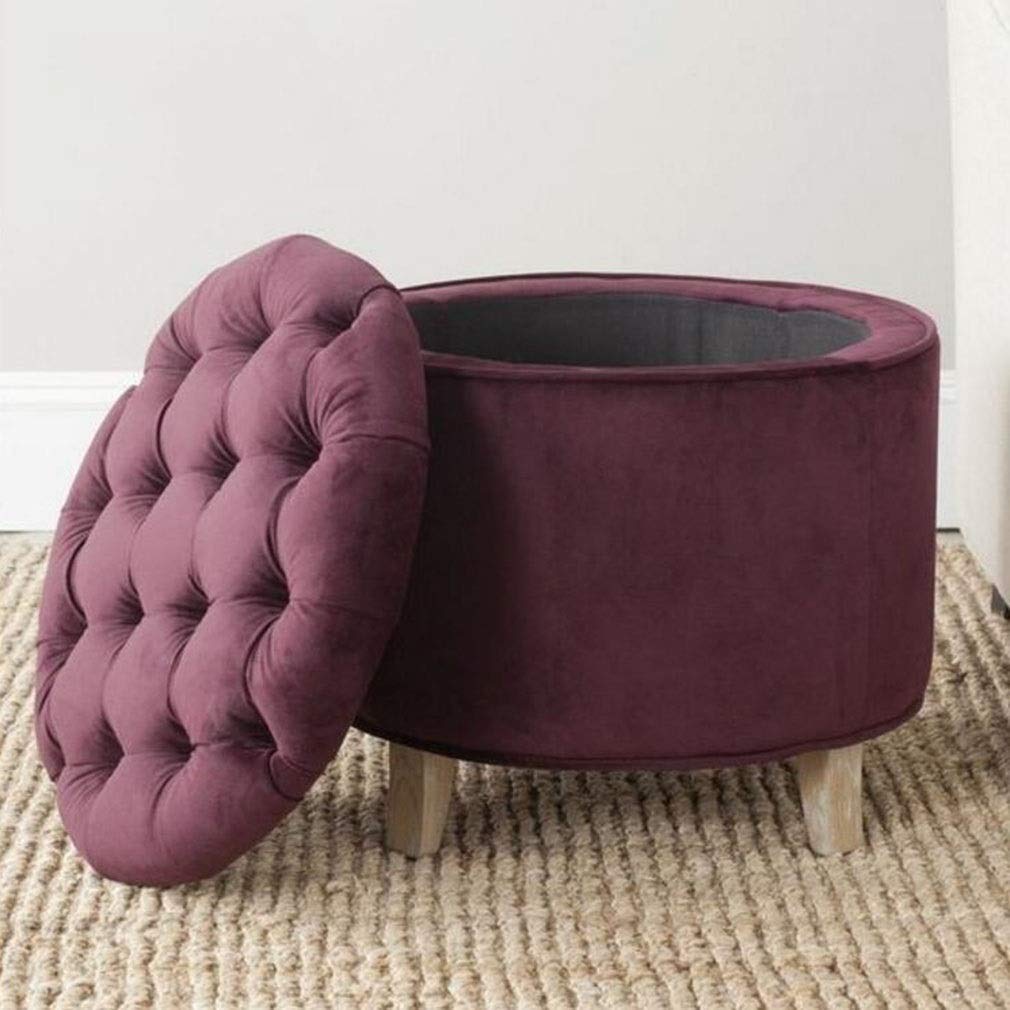 Ottoman de rangement rond touffeté pour cacher le désordre et optimiser les petits salons