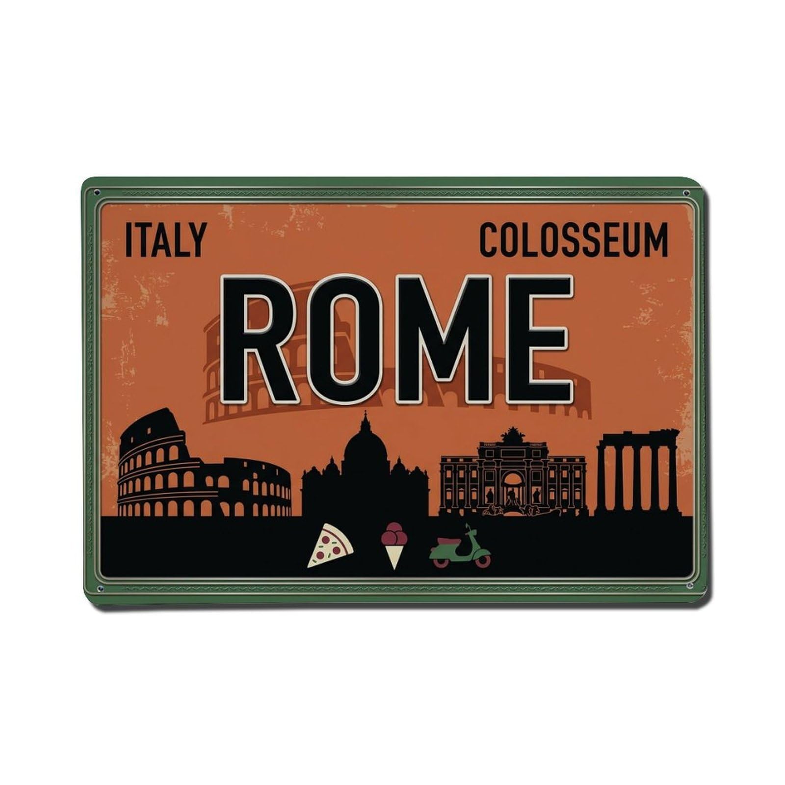 Cxhjca 8X12inch(20X30cm) Rome Italy Colosseum Pizza Metal Tin Sign