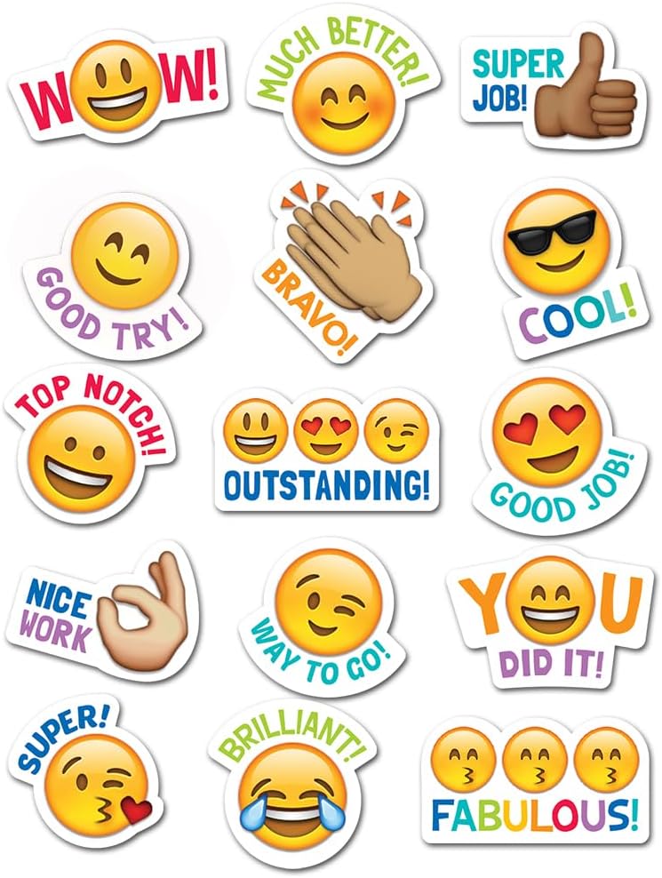 CTP Emoji Fun Rewards Stickers, Emoji Stickers for Students, Set of 75, 1” x 1” Each (Creative Teaching Press 4143)