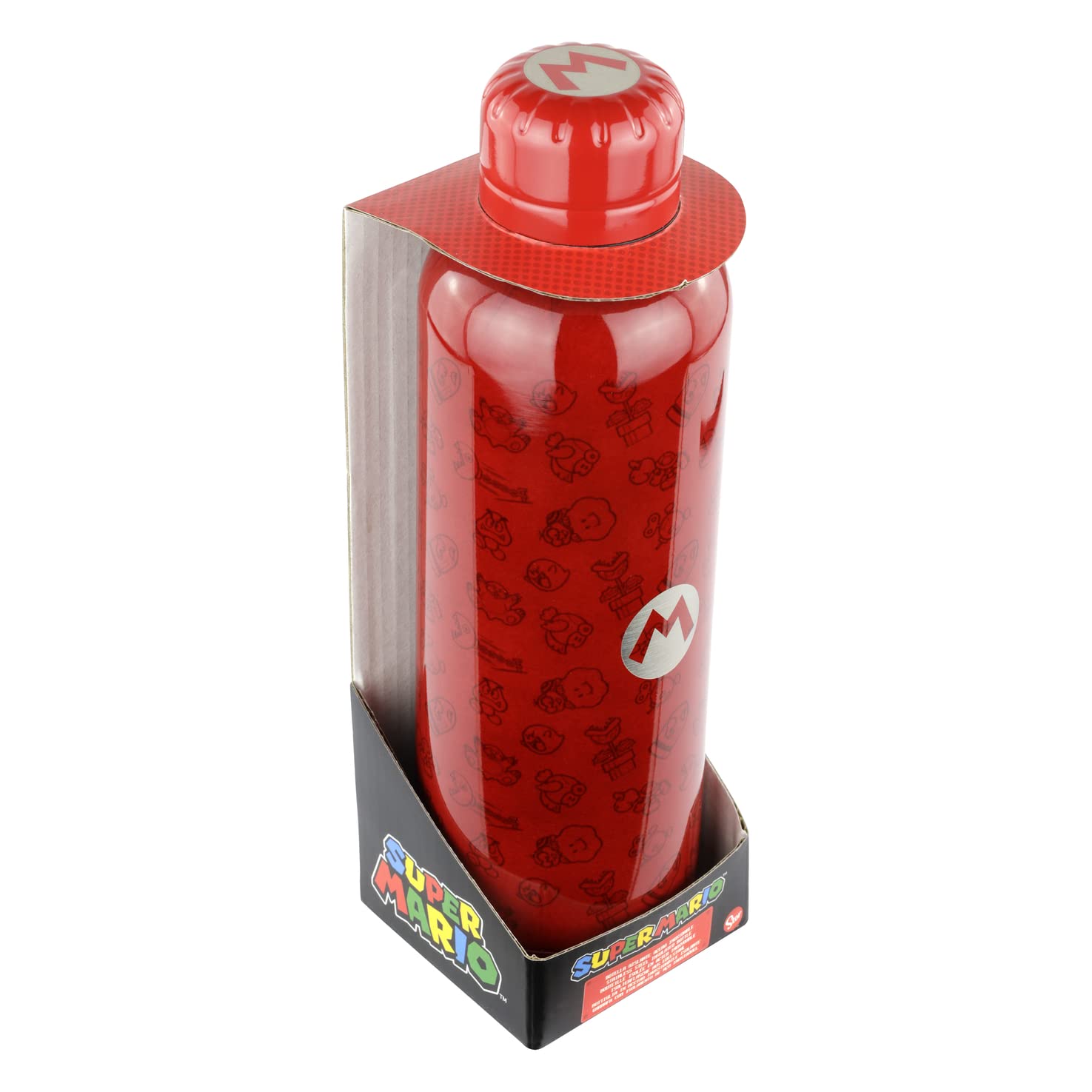 P:os 33447 - Edelstahl-Trinkflasche im Super Mario Design, 515 ml, doppelwandig, auslaufsicher, für Kohlensäure geeignet, ideal zum Genuss von Kalt- und Heißgetränken in Schule, Sport und Freizeit