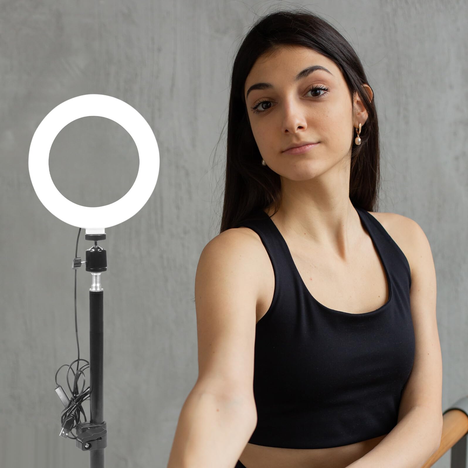 POPETPOP Anneau Lumineux LED 16 CM Trépied 50 CM Pliable en ABS Lampe Selfie Portable à 3 Températures de Couleur Lumière d'Appoint pour Diffusion en Direct et Maquillage