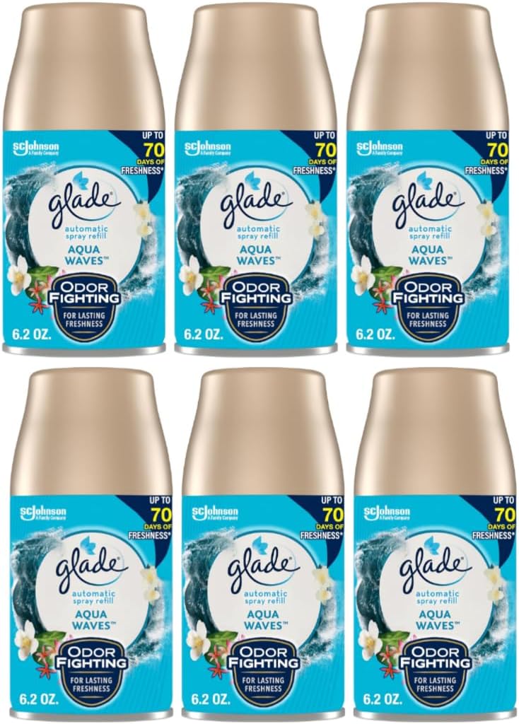 6 Pack. Gld Automatic Spray Refill Aqua Waves, Air Freshener, 6.2 Ounce.