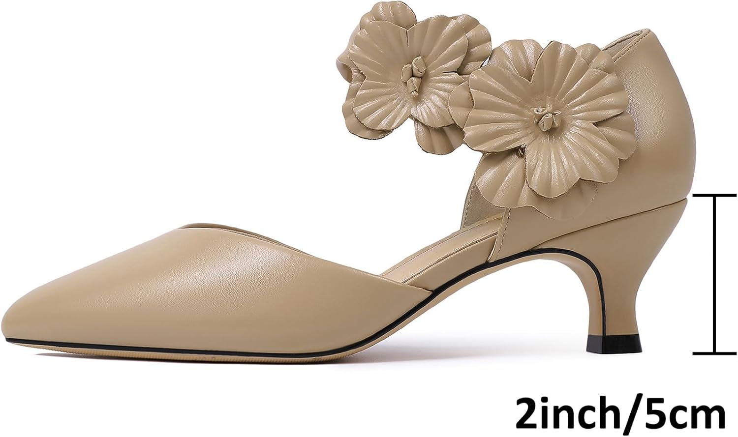 RIBONGZ Black Kitten Heels for Women Low Closed Toe Dressy Pumps Comfortable Slip On Flower Dress Shoes for Wedding Dancing Party Office Work - Image 4